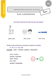 J’identifie les relations entre les mots les contraires - Cours, Leçon : 4ème Harmos - PDF gratuit à imprimer