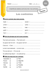 J’identifie les relations entre les mots les contraires - Exercices avec correction : 4ème Harmos - PDF à imprimer