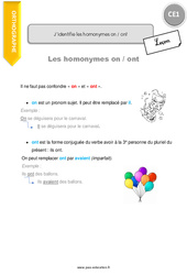 J’identifie les homonymes on ont - Cours, Leçon : 4ème Harmos - PDF gratuit à imprimer