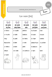 J’entends, je lis et j’écris le son in - Cours, Leçon : 4ème Harmos - PDF gratuit à imprimer