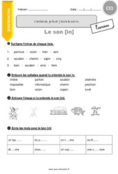 J’entends, je lis et j’écris le son in - Exercices  : 4ème Harmos - PDF à imprimer