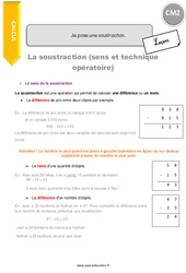 Je pose une soustraction - Cours, Leçon : 7ème Harmos - PDF gratuit à imprimer