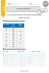 Je pose une soustraction - Exercices avec correction : 7ème Harmos - PDF à imprimer