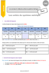 Connaître et utiliser les unités du système métrique - Cours, Leçon : 7ème Harmos - PDF gratuit à imprimer