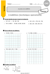 Je pose une addition - Exercices  : 7ème Harmos - PDF à imprimer