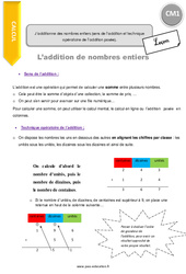 J’additionne des nombres entiers (sens de l’addition et technique opératoire de l’addition posée) - Cours, Leçon : 6ème Harmos - PDF gratuit à imprimer