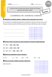 J’additionne des nombres entiers (sens de l’addition et technique opératoire de l’addition posée) - Exercices avec correction : 6ème Harmos - PDF à imprimer