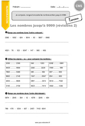 Comparer, ranger et encadrer les nombres entiers jusqu’à 9 999 - Exercices avec correction : 6ème Harmos - PDF à imprimer