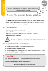 Je repère les données utiles dans un énoncé et je trouve les données manquantes dans un problème - Cours, Leçon : 6ème Harmos - PDF gratuit à imprimer