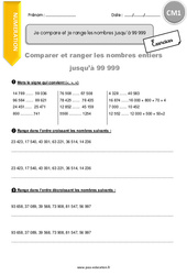 Comparer et ranger les nombres jusqu’à 99 999 - Exercices  : 6ème Harmos - PDF à imprimer