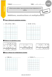 J’effectue des additions, des soustractions et des multiplications à un chiffre - Exercices  : 7ème Harmos - PDF à imprimer