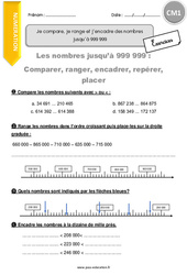 Comparer, ranger et encadrer des nombres jusqu’à 999 999 - Exercices avec correction : 6ème Harmos - PDF à imprimer