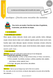 Je découvre le lexique de la recette de cuisine - Cours, Leçon : 4ème Harmos - PDF gratuit à imprimer