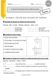 Je découvre le lexique de la recette de cuisine - Exercices avec correction : 4ème Harmos - PDF à imprimer