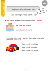 Je découvre les homophones sont et son - Cours, Leçon : 4ème Harmos - PDF gratuit à imprimer