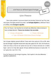 Je lis l’heure sur différents types d’horloges - Cours, Leçon : 6ème Harmos - PDF gratuit à imprimer