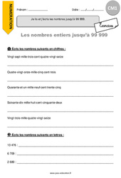 Lire et écrire les nombres jusqu’à 99 999 - Exercices avec correction : 6ème Harmos - PDF à imprimer