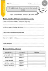 Lire, écrire les nombres jusqu’à 999 999 - Séance 1 - Exercices avec correction : 6ème Harmos - PDF à imprimer