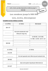 Lire, écrire, décomposer les nombres jusqu’à 999 999 - Exercices  : 6ème Harmos - PDF à imprimer