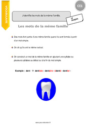 Identifier les mots de la même famille - Cours, Leçon : 4ème Harmos - PDF gratuit à imprimer