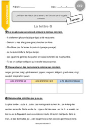 Connaître les valeurs de lettre G en fonction de la voyelle suivante - Exercices avec correction : 5ème Harmos - PDF à imprimer