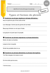 Identifier la forme et le type d’une phrase - Exercices  : 5ème Harmos - PDF à imprimer