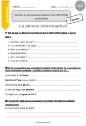 Identifier les phrases interrogatives et leurs différentes constructions - Exercices  : 5ème Harmos - PDF à imprimer