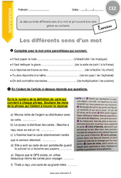 Je découvre les différents sens d’un mot et je trouve le bon sens grâce au contexte - Exercices avec correction : 5ème Harmos - PDF à imprimer