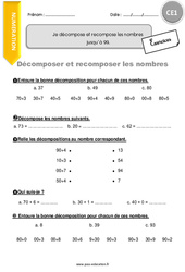 Je décompose et recompose les nombres jusqu’à 99 - Exercices  : 4ème Harmos - PDF à imprimer