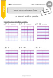 Je pose une soustraction sans retenue - Exercices  : 4ème Harmos - PDF à imprimer