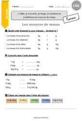 Masse et conversions de masses - Exercices  : 7ème Harmos - PDF à imprimer