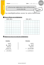 J’effectue des multiplications à deux chiffres et avec un zéro intercalé - Exercices avec correction : 7ème Harmos - PDF à imprimer