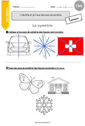 J’identifie et je trace des axes de symétrie - Exercices avec correction : 6ème Harmos - PDF à imprimer