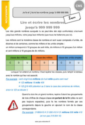 Lire et écrire les nombres jusqu’à 999 999 999 - Cours, Leçon : 6ème Harmos - PDF gratuit à imprimer