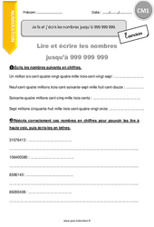 Lire et écrire les nombres jusqu’à 999 999 999 - Exercices  : 6ème Harmos - PDF à imprimer