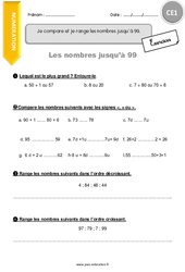 Je compare et je range les nombres jusqu’à 99 - Exercices avec correction : 4ème Harmos - PDF à imprimer