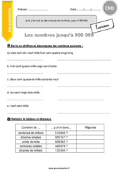 Lire, écrire et décomposer les nombres jusqu’à 999 999 - Exercices avec correction : 6ème Harmos - PDF à imprimer