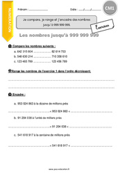 Comparer, ranger, encadrer des nombres jusqu’à 999 999 999 - Exercices avec correction : 6ème Harmos - PDF à imprimer