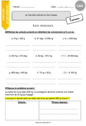 Je fais des calculs sur les masses - Exercices  : 6ème Harmos - PDF à imprimer