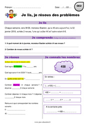 Addition, soustraction et multiplication - Je lis et je résous des problèmes : 5ème Harmos - PDF à imprimer