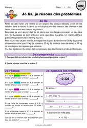 Addition, multiplication, poids, euros - Je lis et je résous des problèmes : 7ème Harmos - PDF à imprimer