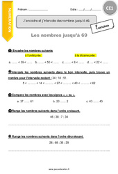 J’encadre et j’intercale des nombres jusqu’à 69 - Exercices avec correction : 4ème Harmos - PDF à imprimer