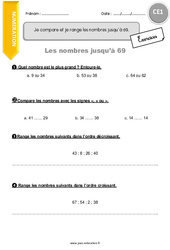 Je compare et je range les nombres jusqu’à 69 - Exercices avec correction : 4ème Harmos - PDF à imprimer