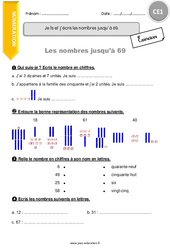 Je lis et j’écris les nombres jusqu’à 69 - Exercices  : 4ème Harmos - PDF à imprimer