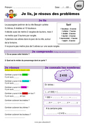 Addition, multiplication et euros - Je lis et je résous des problèmes : 5ème Harmos - PDF à imprimer