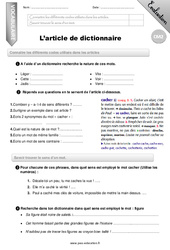 L'article de dictionnaire - Examen Evaluation - Bilan : 7ème Harmos - PDF à imprimer