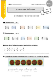 Comparer des fractions - Exercices avec correction : 7ème Harmos - PDF à imprimer