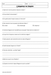 Question - Réponse ? L'empereur et l'empire - Exercices corrigés - Rome : 8ème Harmos - PDF à imprimer