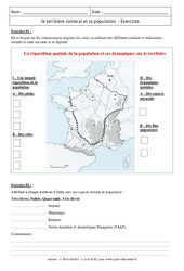 Le territoire national et sa population - Exercices corrigés - La France : 11ème Harmos - PDF à imprimer