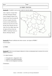 La région - Exercices corrigés - La France : 11ème Harmos - PDF à imprimer